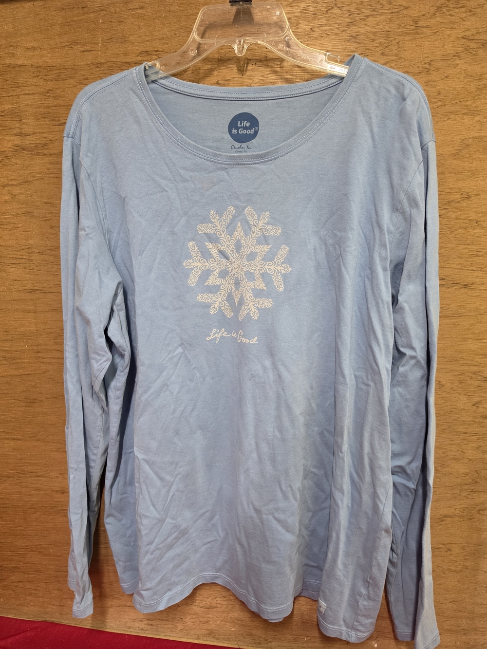 Life is Good Women's Long Sleeve Snowflake Crusher Tee - Light Blue XXL